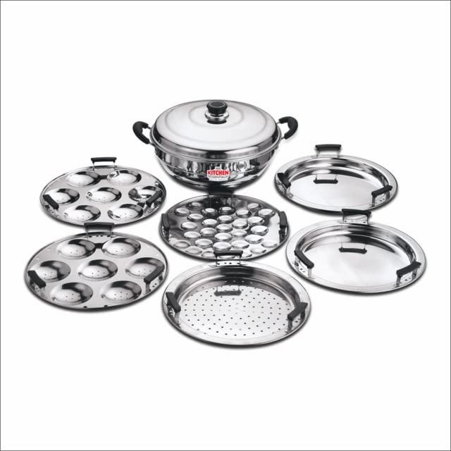 Kitchen Essentials-Stainless Steel Induction Bottom Multi Kadai with 6 Plates (2 Idli Plates,2 Dhokla Plates,1Patra Plate,1 Mini idli Plate) - KE-FG002362 - Image 1
