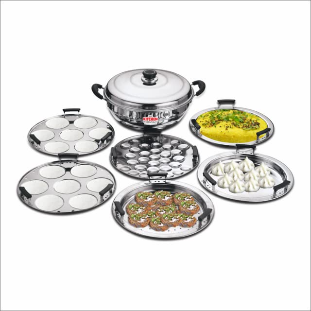 Kitchen Essentials-Stainless Steel Induction Bottom Multi Kadai with 6 Plates (2 Idli Plates,2 Dhokla Plates,1Patra Plate,1 Mini idli Plate) - KE-FG002362 - Image 2