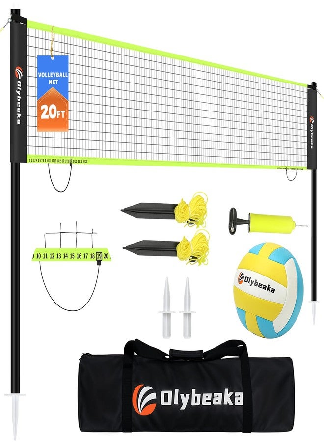 Olybeaka Portable Outdoor Volleyball Net Set for Backyard Beach with Adjustable Poles, Soft PU Volleyball & Pump, Carry Bag and Durable Anti-Sagging Net (Black, 20ft) - Image 1