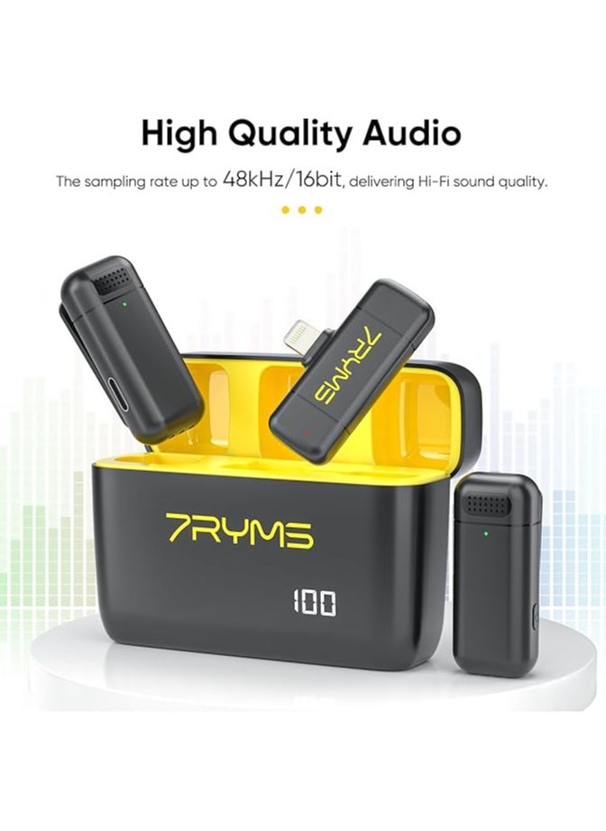 7RYMS ميكروفون Lavalier لاسلكي معتمد من 7Ryms Rimo S1 LN MFi لهاتف iPhone، ميكروفون بخاصية إلغاء الضوضاء مع علبة شحن، بطارية 8H، ميكروفون لاسلكي صغير لتسجيل الفيديو  - Image 2