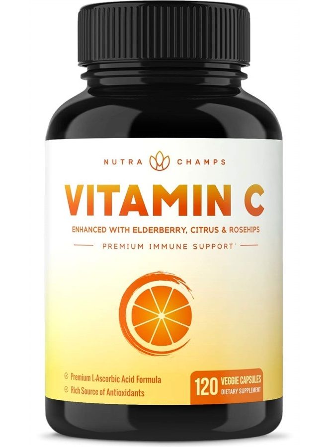 NutraChamps Vitamin C 1000mg with Rose Hips | Vitamin C Supplement with Elderberry & Citrus Bioflavonoids | Kids Immune Boosting Supplement | Non-GMO Antioxidants Supplement | 500mg Vitamin C Capsules Pill - Image 1