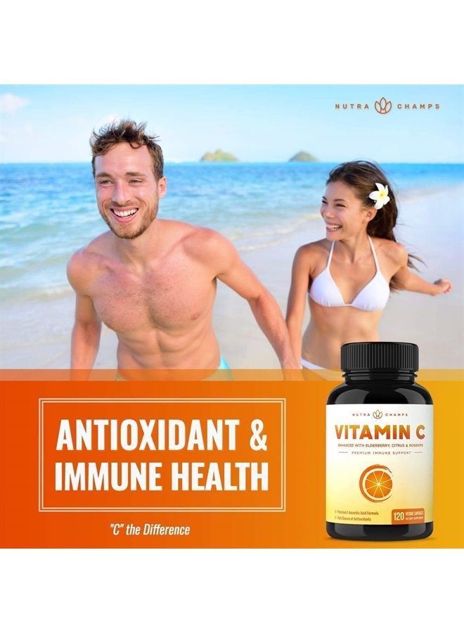 NutraChamps Vitamin C 1000mg with Rose Hips | Vitamin C Supplement with Elderberry & Citrus Bioflavonoids | Kids Immune Boosting Supplement | Non-GMO Antioxidants Supplement | 500mg Vitamin C Capsules Pill - Image 4