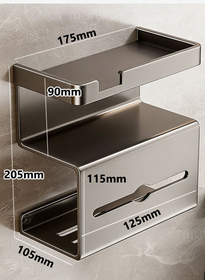 Wall Mounted Tissue Holder, Paper Organizer Dispenser, Perforation-Free Plastic Tissue Box,2-in-1 hanging shelf with tissue box Large Tissue Storage Box for Kitchen, Bathroom, Home, Office - Image 2