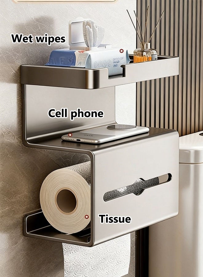 Wall Mounted Tissue Holder, Paper Organizer Dispenser, Perforation-Free Plastic Tissue Box,2-in-1 hanging shelf with tissue box Large Tissue Storage Box for Kitchen, Bathroom, Home, Office - Image 3