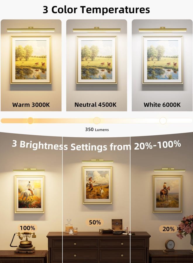 VOLISUN 1 Pack Picture Light, 16 inch Battery Operated Art Light, Remote Control, Gold - Image 2