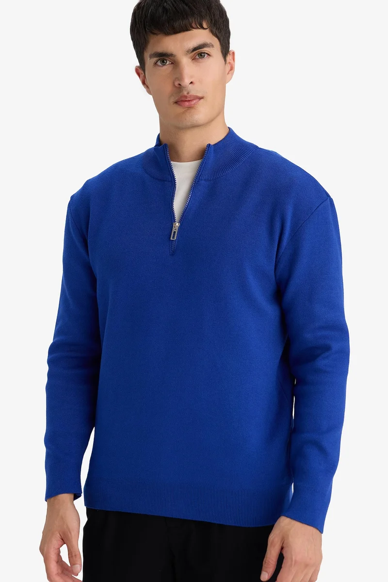 ديفاكتو Standard Fit Zip-Up Turtle Neck Knitwear Pullover