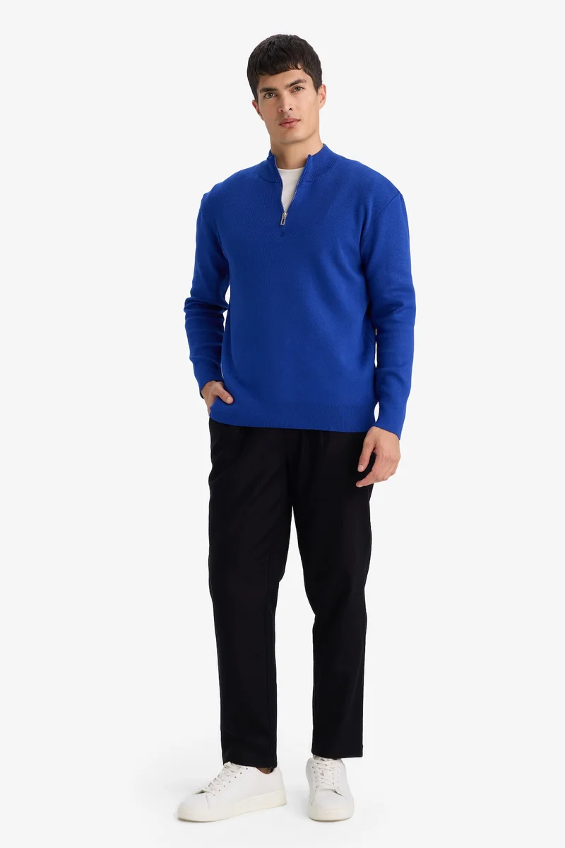 ديفاكتو Standard Fit Zip-Up Turtle Neck Knitwear Pullover