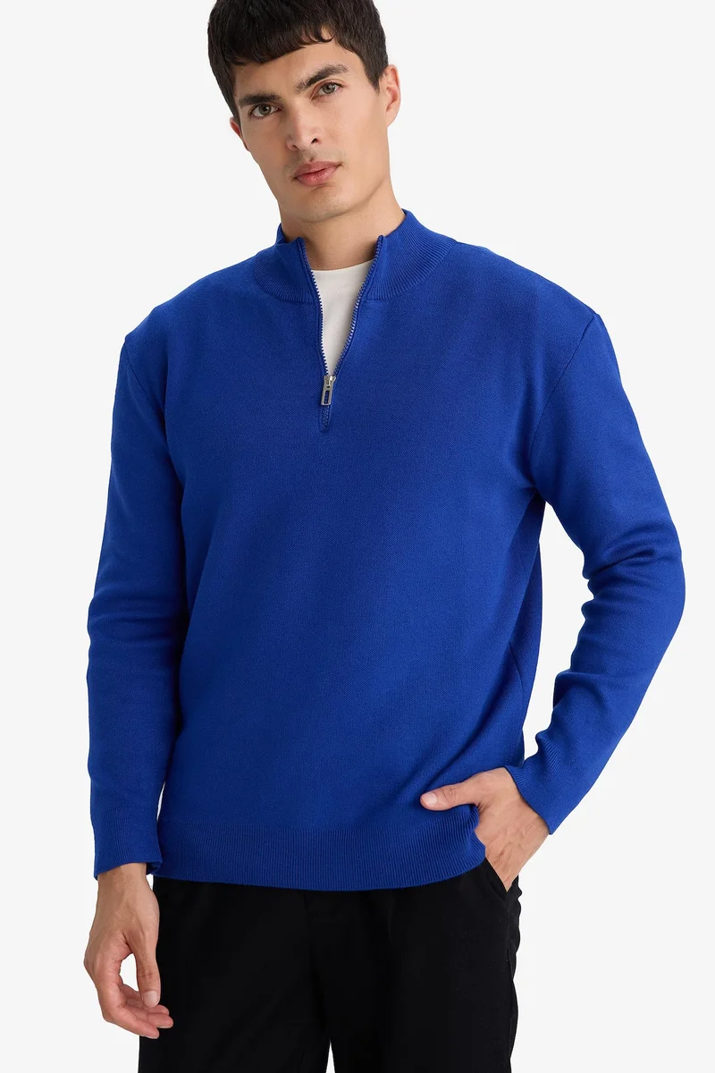 Defacto  Standard Fit Zip-Up Turtle Neck Knitwear Pullover for Men | Best Price UAE