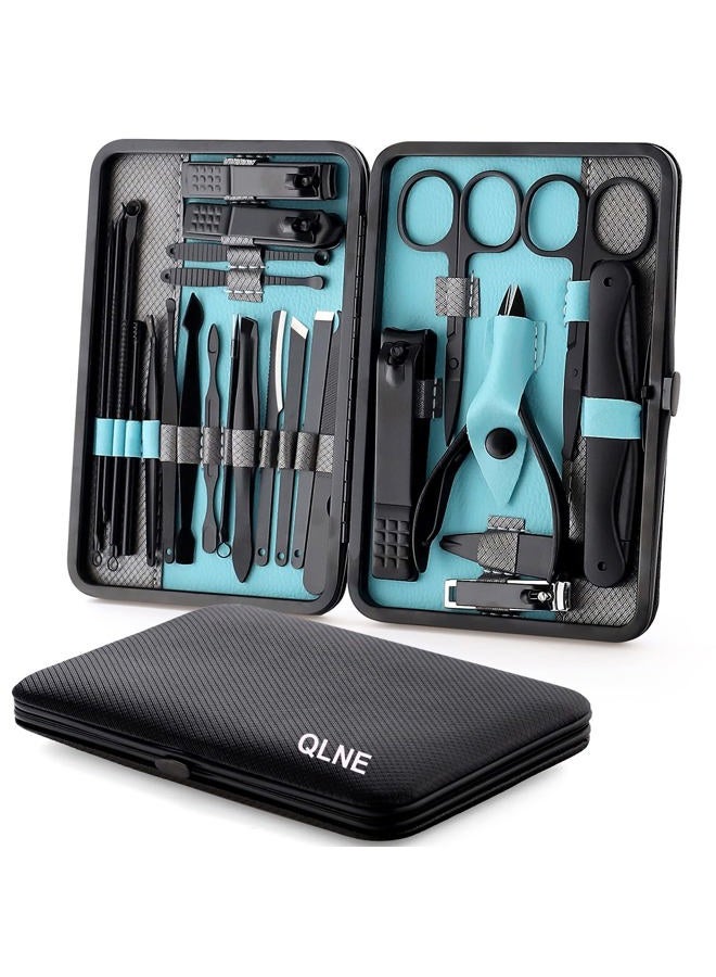 QLNE Nail Clippers Sets High Precisio Stainless Steel Nail Cutter Pedicure Kit Nail File Sharp Nail Scissors and Clipper Manicure Pedicure Kit Fingernails & Toenails with Portable cas (Gray/Blue_25 in 1) - Image 1
