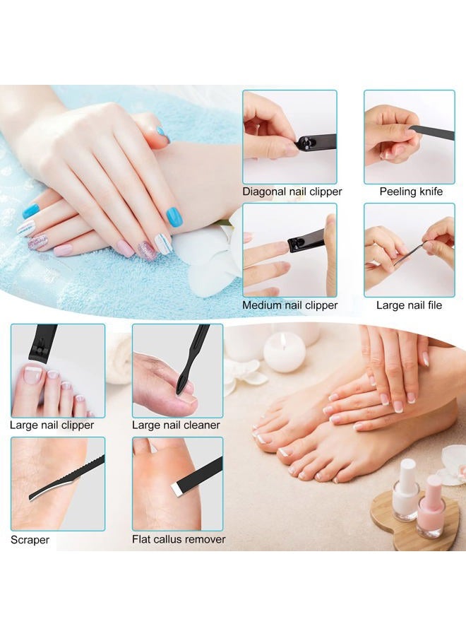 QLNE Nail Clippers Sets High Precisio Stainless Steel Nail Cutter Pedicure Kit Nail File Sharp Nail Scissors and Clipper Manicure Pedicure Kit Fingernails & Toenails with Portable cas (Gray/Blue_25 in 1) - Image 5