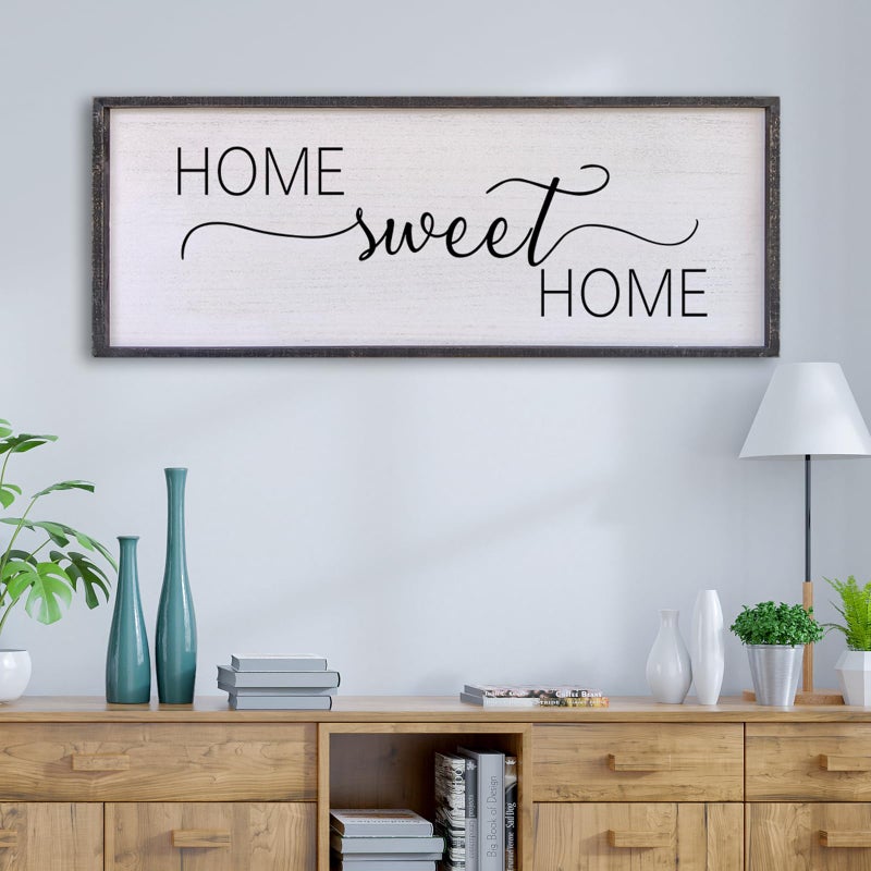 Surfapans Home Sweet Home Sign Wall Decor 40â€X15â€ Master Family Room Above Bed Beautiful Living Room Above Couch Sign Large Rustic Farmhouse Wood Framed Entryway Hanging Wall Art Decoration (Black) - Image 1