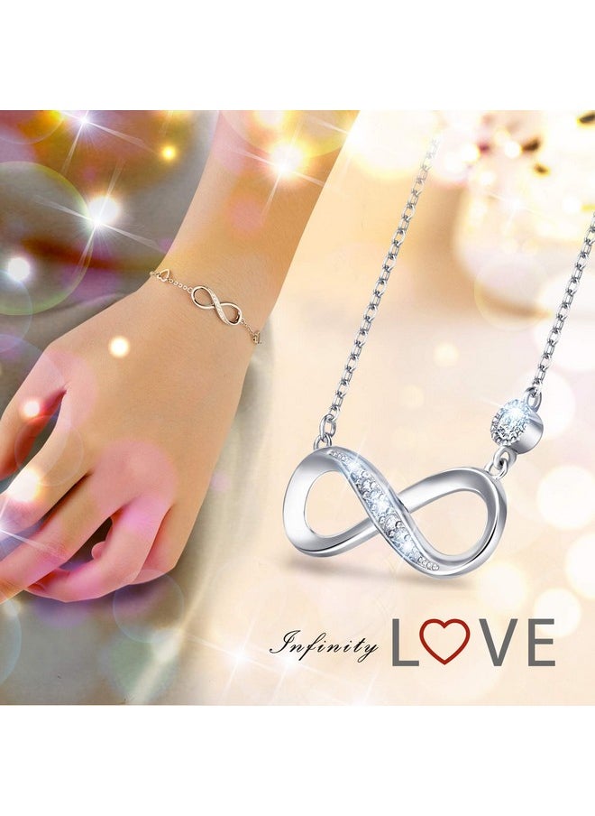 Billie Bijoux 925 Sterling Silver Necklace Bracelet One Sets Forever Love” Infinity Heart Love Jewelry Sets White Gold Plated Diamond Women Necklace  - Image 2