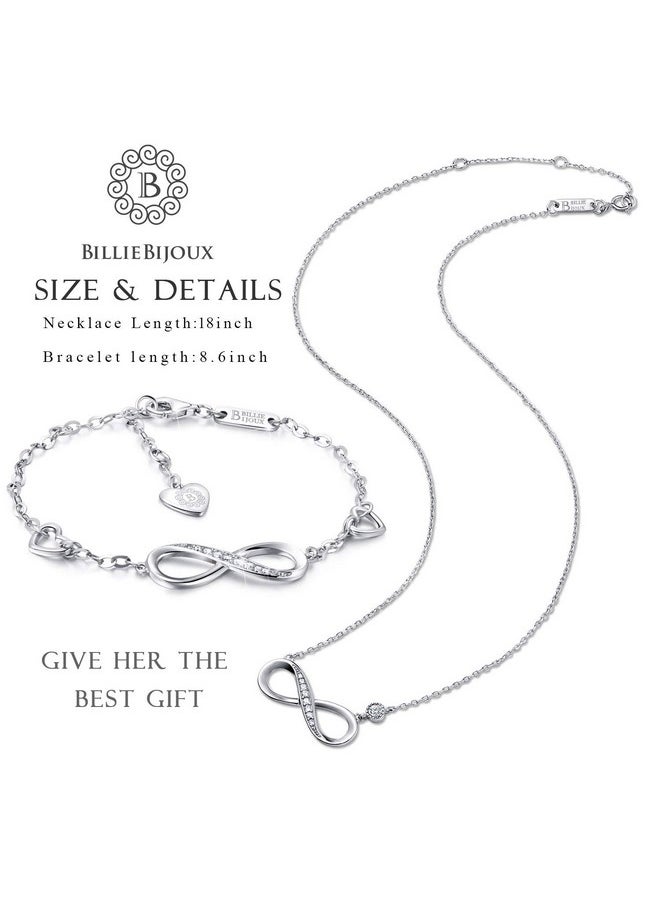 Billie Bijoux 925 Sterling Silver Necklace Bracelet One Sets Forever Love” Infinity Heart Love Jewelry Sets White Gold Plated Diamond Women Necklace  - Image 4