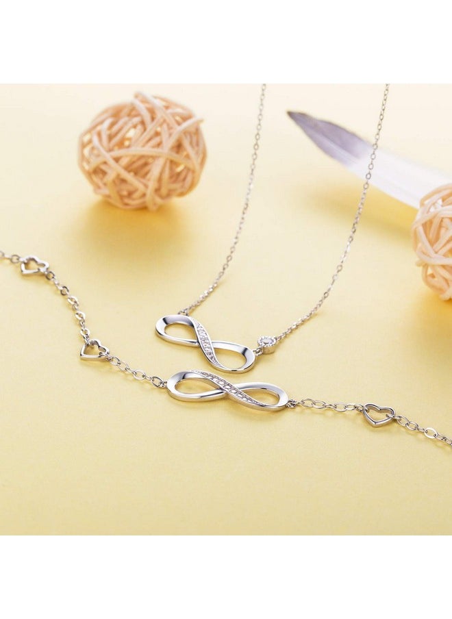 Billie Bijoux 925 Sterling Silver Necklace Bracelet One Sets Forever Love” Infinity Heart Love Jewelry Sets White Gold Plated Diamond Women Necklace  - Image 3