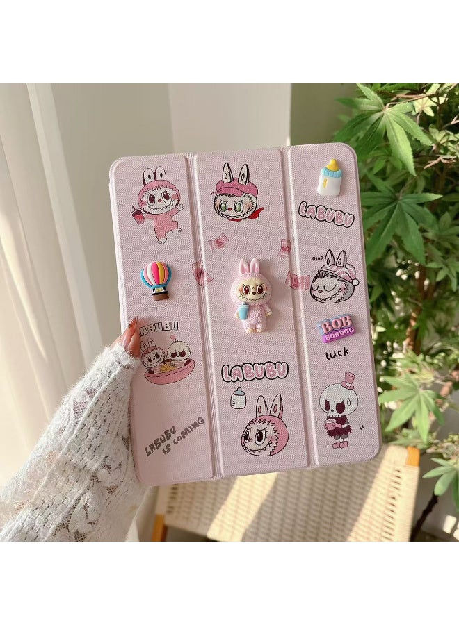 3D Cartoon Silicon Flip Case for Samsung Galaxy Tab A9 Plus 11 inch, Soft TPU Protective Cover with Pencil Holder, Kids Design, (Labubuu Pink)