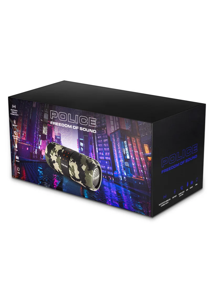 POLICE Foss 2 True Wireless Stereo Speaker with RGB Lights, 70mm Driver, Type-C Charging, Bluetooth 5.3, 3600 mAh, Camouflage - IPX6