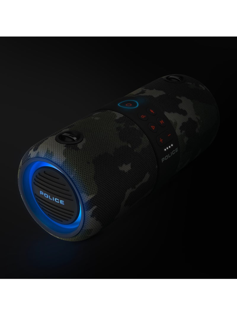 POLICE Foss 2 True Wireless Stereo Speaker with RGB Lights, 70mm Driver, Type-C Charging, Bluetooth 5.3, 3600 mAh, Camouflage - IPX6  - Image 5
