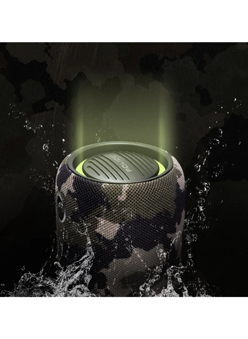 POLICE Foss 2 True Wireless Stereo Speaker with RGB Lights, 70mm Driver, Type-C Charging, Bluetooth 5.3, 3600 mAh, Camouflage - IPX6