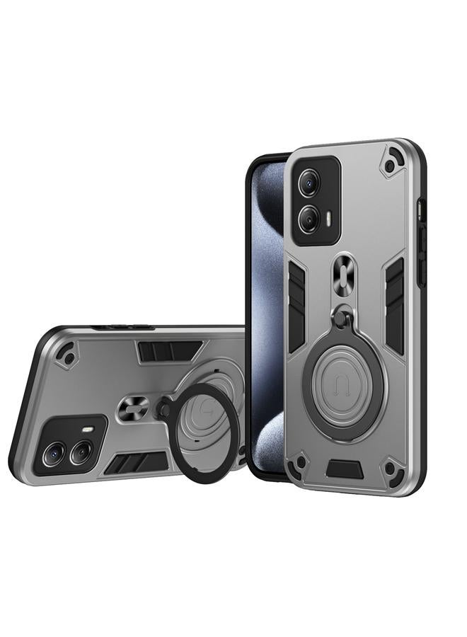 اس-توب جراب لهاتف Motorola Moto G53 5G، مزود بحلقة معدنية وحامل دوار 360 درجة، جراب هاتف هجين من مادة TPU - Image 1