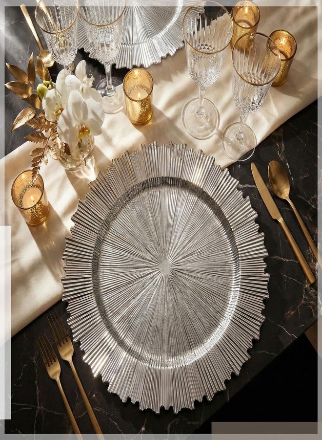 Singhoow 12 Pack Silver Sunray Charger Plates 13 Inch Round Plastic Serving Plates Scalloped Rim Disposable Charger Plate for Wedding, Catering, Parties, Restaurant, Home Dinner Use - Image 4