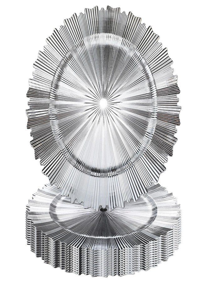 Singhoow 12 Pack Silver Sunray Charger Plates 13 Inch Round Plastic Serving Plates Scalloped Rim Disposable Charger Plate for Wedding, Catering, Parties, Restaurant, Home Dinner Use - Image 1