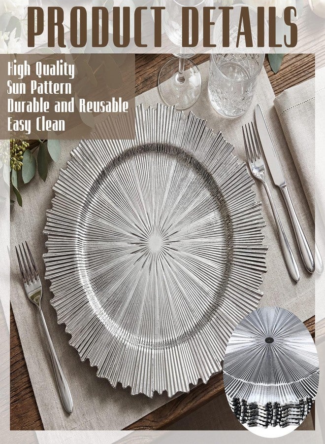 Singhoow 12 Pack Silver Sunray Charger Plates 13 Inch Round Plastic Serving Plates Scalloped Rim Disposable Charger Plate for Wedding, Catering, Parties, Restaurant, Home Dinner Use - Image 3