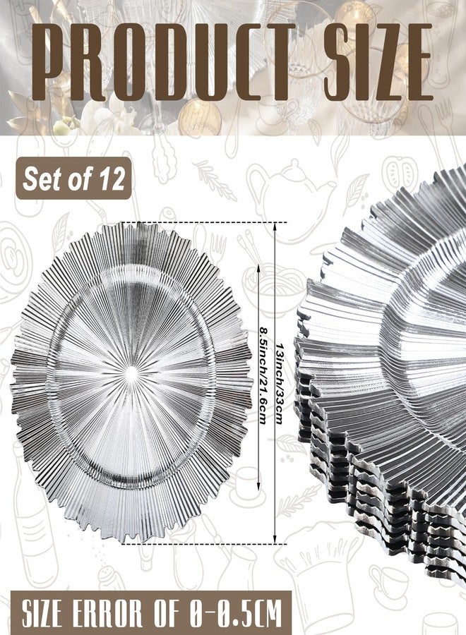 Singhoow 12 Pack Silver Sunray Charger Plates 13 Inch Round Plastic Serving Plates Scalloped Rim Disposable Charger Plate for Wedding, Catering, Parties, Restaurant, Home Dinner Use - Image 2