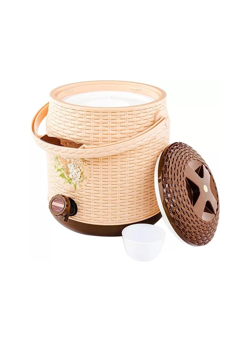NAYASA Beige Braided Texture Water Cooler Jug Cane with Dispenser Tap Included Cup Insulated Beverage Dispenser Keeps Water Cold for Long Time Outdoor Picnic Camping - Image 2