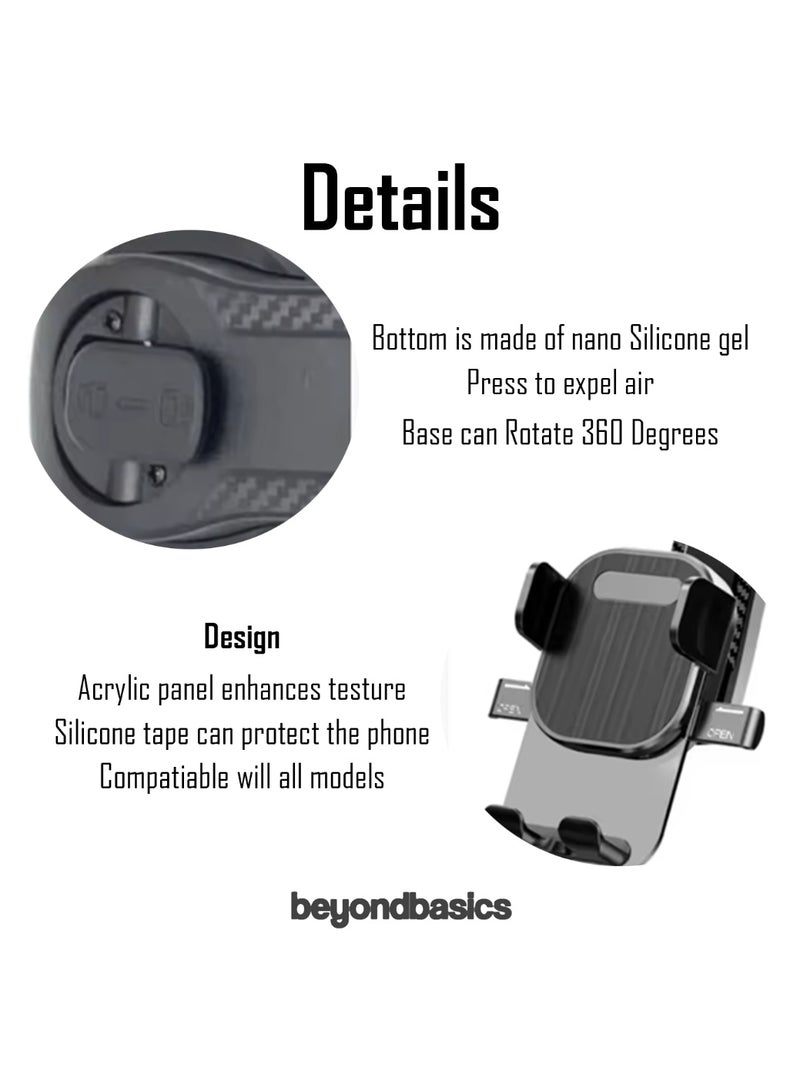 ما وراء الأساسيات حامل هاتف سيارة عالمي قابل للدوران 360 درجة من Beyond Basics، يُثبّت على لوحة القيادة | قاعدة شفط قوية، مضاد للانزلاق، سهل التركيب، قاعدة قابلة للتعديل لأجهزة iPhone وAndroid - تصميم متين من ABS والسيليكون - Image 3