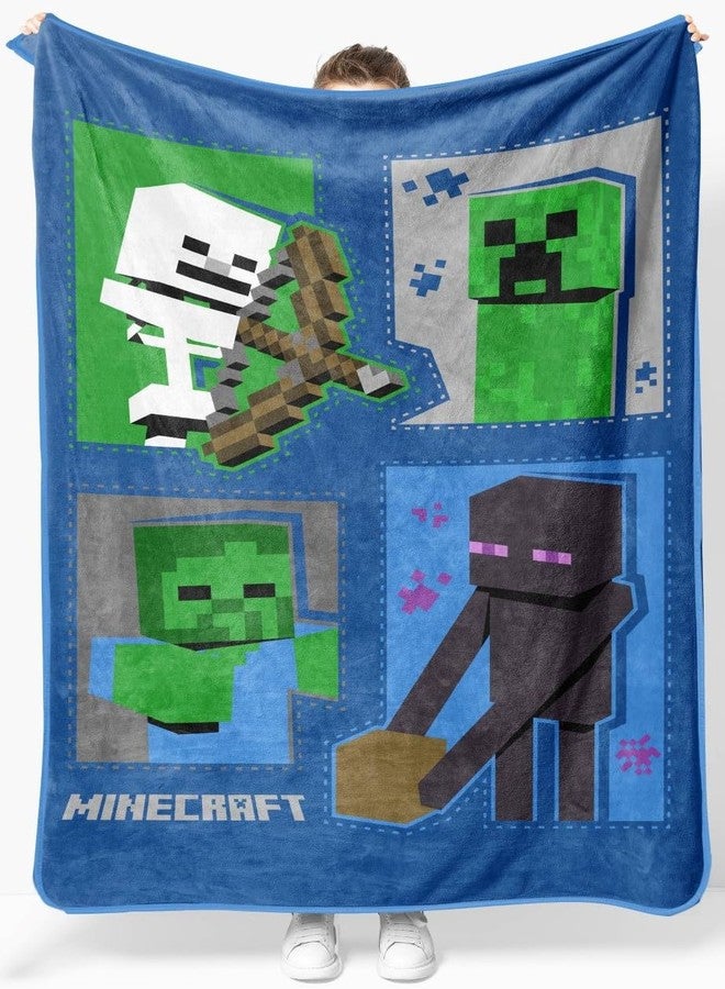 Jay Franco Minecraft Icons Throw Blanket - Measures 46 x 60 inches, Kids Bedding Features Creeper, Enderman, Zombie, & Skeleton - Fade Resistant Super Soft Fleece (Official Minecraft Product) - Image 1