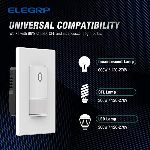 ELEGRP Single Pole Occupancy Motion Sensor Light Switch, Need Grounding Wire No Neutral Wire, 120° Sensor Coverage PIR Infrared Motion Activated, for CFL/LED/Incandescent Bulb, UL,1 Pack, Matte White - Image 4