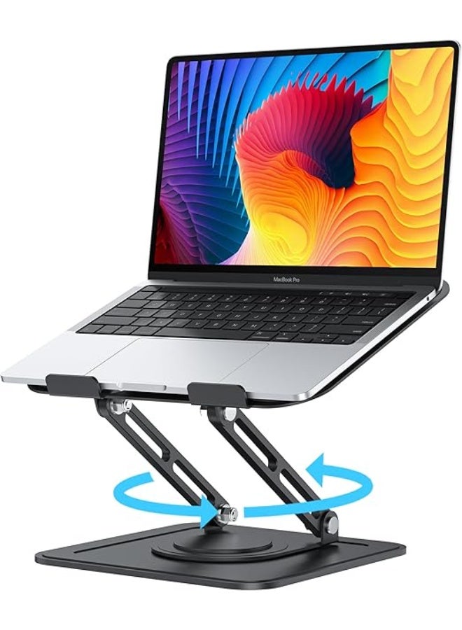 حامل لابتوب ألومنيوم دوّار 360° – قابل للطي وتعديل الارتفاع – تصميم مريح لأجهزة حتى 17 بوصة للاستخدام المكتبي والمنزلي - Image 1