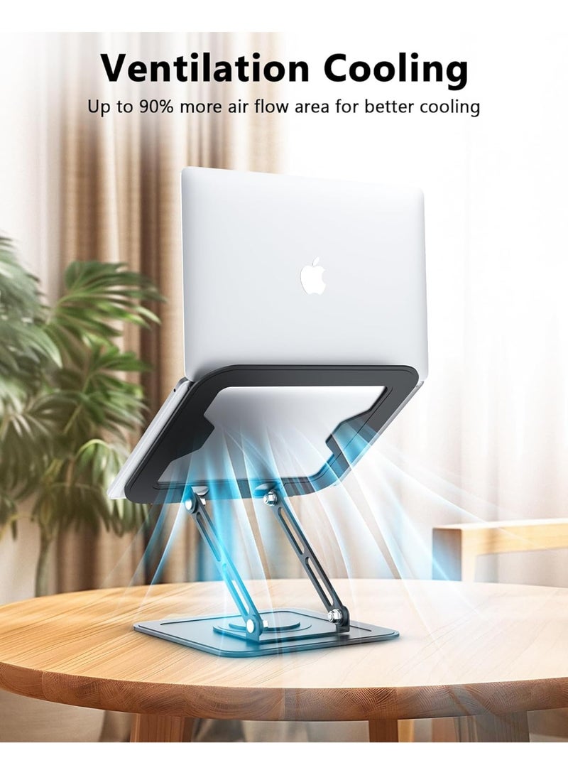 حامل لابتوب ألومنيوم دوّار 360° – قابل للطي وتعديل الارتفاع – تصميم مريح لأجهزة حتى 17 بوصة للاستخدام المكتبي والمنزلي - Image 2