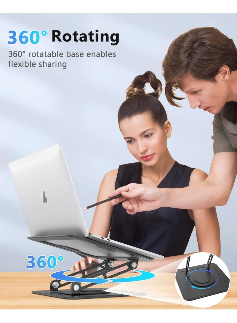 حامل لابتوب ألومنيوم دوّار 360° – قابل للطي وتعديل الارتفاع – تصميم مريح لأجهزة حتى 17 بوصة للاستخدام المكتبي والمنزلي - Image 4