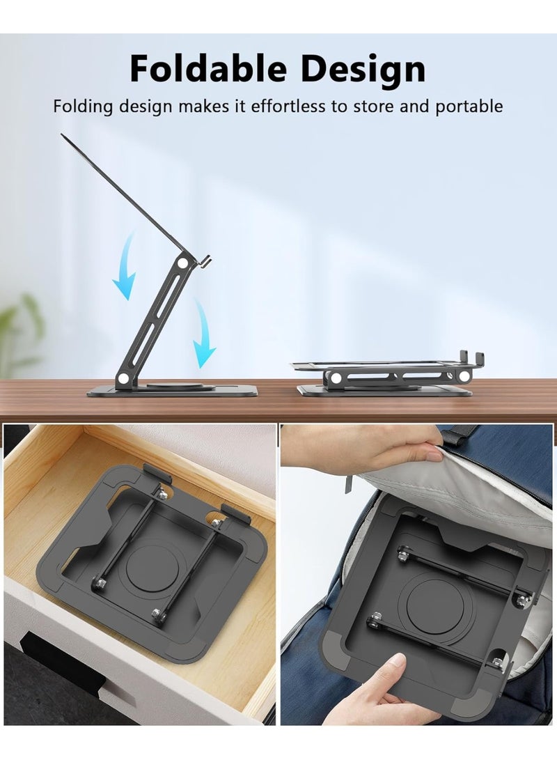 حامل لابتوب ألومنيوم دوّار 360° – قابل للطي وتعديل الارتفاع – تصميم مريح لأجهزة حتى 17 بوصة للاستخدام المكتبي والمنزلي - Image 3