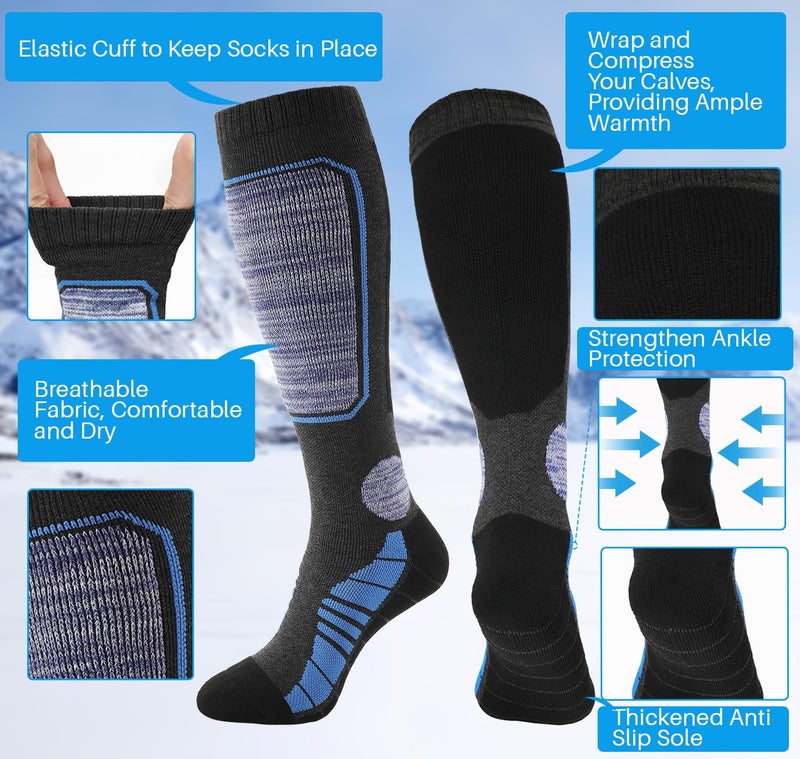 coclothy 3 Pairs Merino Wool Ski Socks Men, Winter Thermal Knee High Long Socks for Men Women Snowboarding, Snow - Image 4