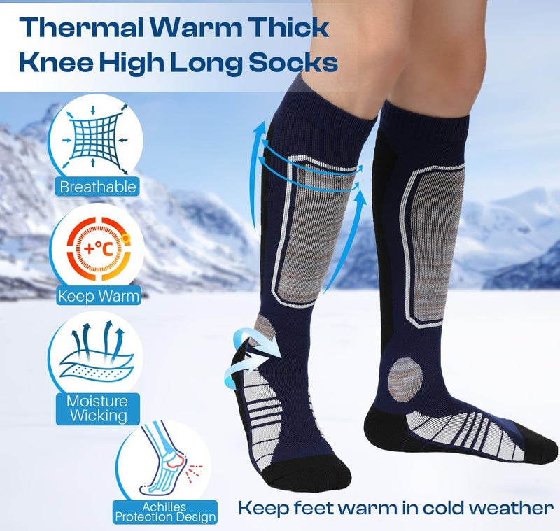 coclothy 3 Pairs Merino Wool Ski Socks Men, Winter Thermal Knee High Long Socks for Men Women Snowboarding, Snow - Image 5