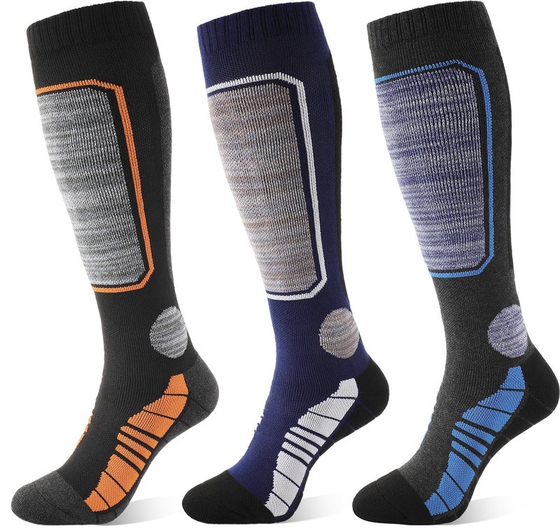 coclothy 3 Pairs Merino Wool Ski Socks Men, Winter Thermal Knee High Long Socks for Men Women Snowboarding, Snow - Image 1