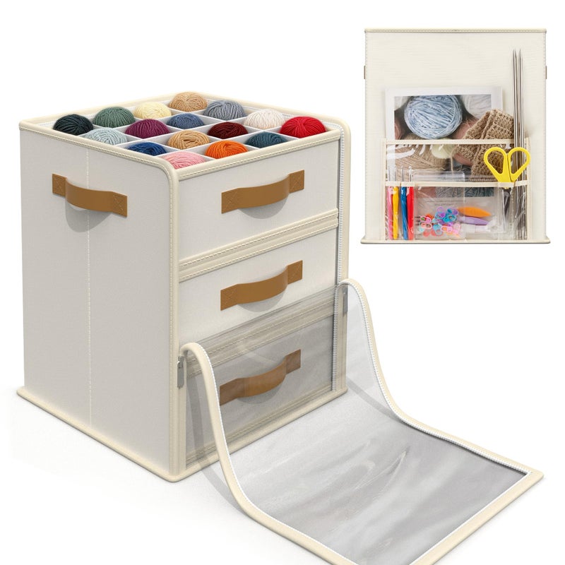 Temlum Yarn Storage Organizer with 3 Stackable Trays Large Yarn Storage Container with Adjustable Dividers Crochet Storage for Yarns Crochet Hooks Knitting Needles Crochet Accessories - Image 2
