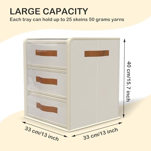 Temlum Yarn Storage Organizer with 3 Stackable Trays Large Yarn Storage Container with Adjustable Dividers Crochet Storage for Yarns Crochet Hooks Knitting Needles Crochet Accessories - Image 3