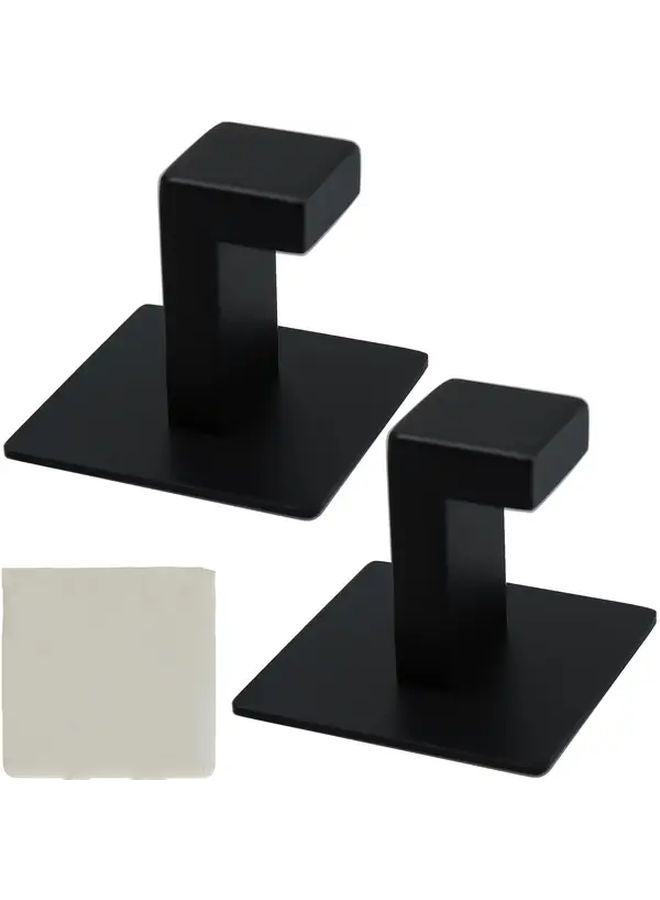 2Pcs Black Self Adhesive No Drill Bathroom Towel Robe Hooks Damage Free Space Saving - Image 3