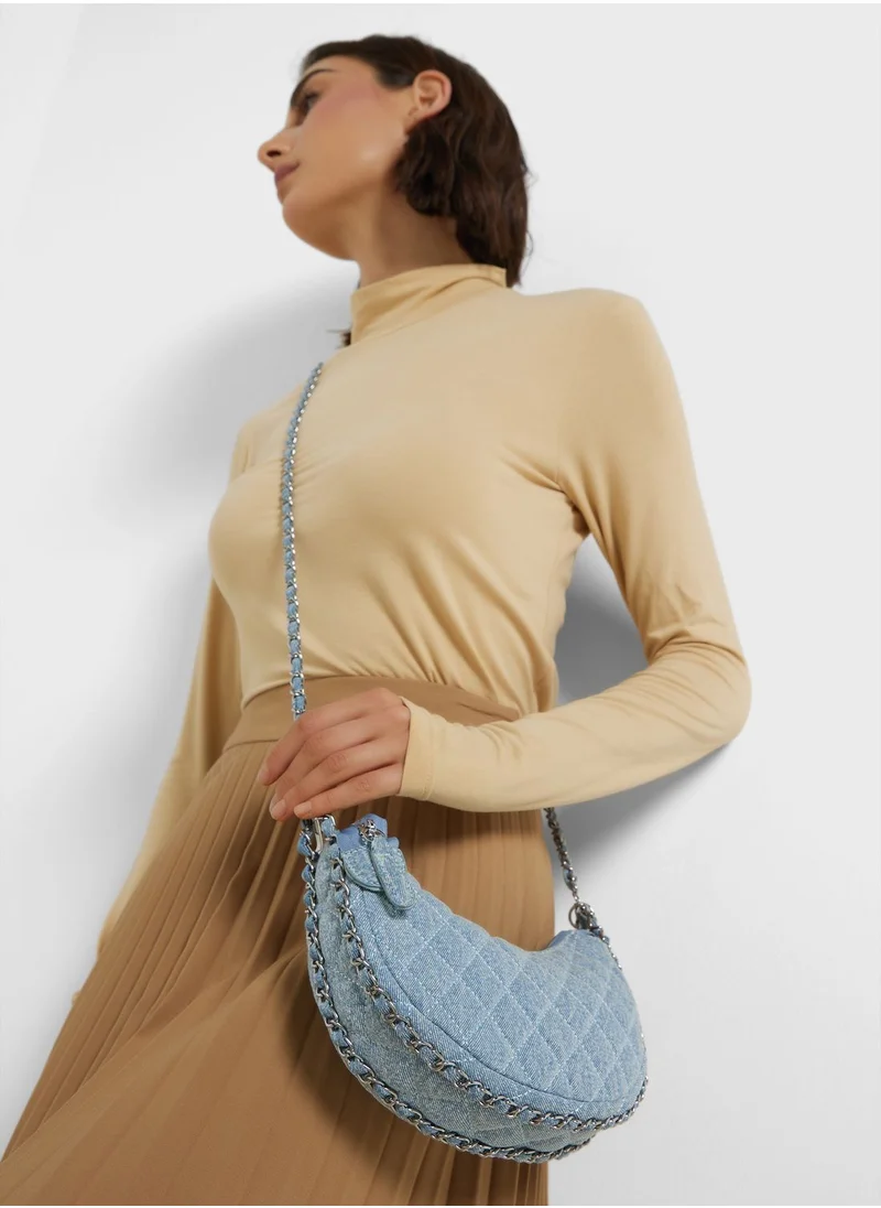 Ginger Quilted Clutch Bag With  Long Chain Strap