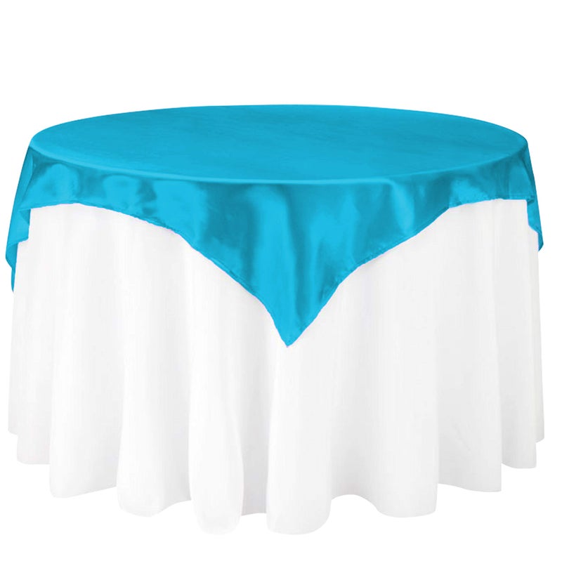 LTC LINENS LinenTablecloth 60-Inch Square Satin Overlay Turquoise - Image 1