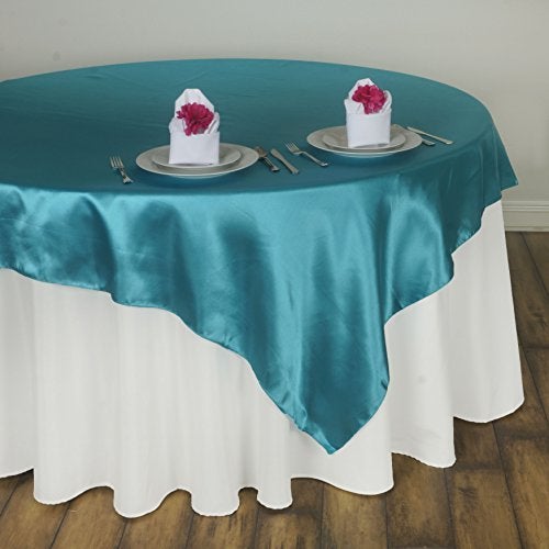 LTC LINENS LinenTablecloth 60-Inch Square Satin Overlay Turquoise - Image 5