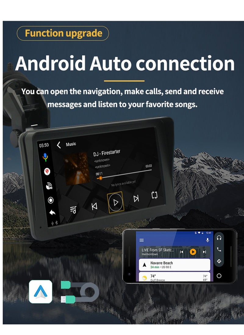 Furtey - 7 Inch Car Bluetooth Stereo MP5 Player , PND car navigation , FM Radio , Touch Screen Support Carplay , Auto Phone Link , Reversing Assist U-Disk/TF Card with Adjustable Bracket , Magnetic design - Image 1