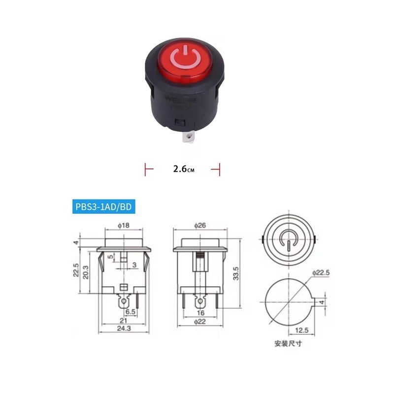 CentIoT Illuminated LED SPST ONOFF Circular Push Button selflocking Switch 22MM 3Pin latching Red - Image 3