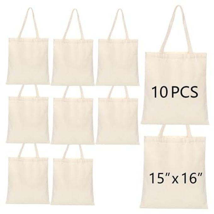 OKBA 10-Pack Blank Reusable Grocery Shopping Cloth Bags canvas tote bags Bulk DIY custom (canvas bags) - Image 4