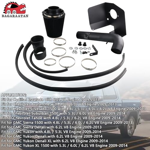BAGARAATAN Cold Air Intake System & Heat Shield Compatible with 2009-2014 Chevy Silverado GMC Sierra 1500 4.8L/5.3L/6.0L/6.2L V8 High Flow Air Filter Kit, Improved Horsepower & Throttle Response-10543 - Image 3