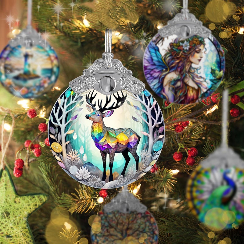 Jocidea الزجاج الملون Suncatcher Jocidea deer زخرفة عيد الميلاد الحلي العطلات الحلي الشجرة عيد الميلاد ديكور ديكور ديكور للهدية الغزلان المنزل - Image 3
