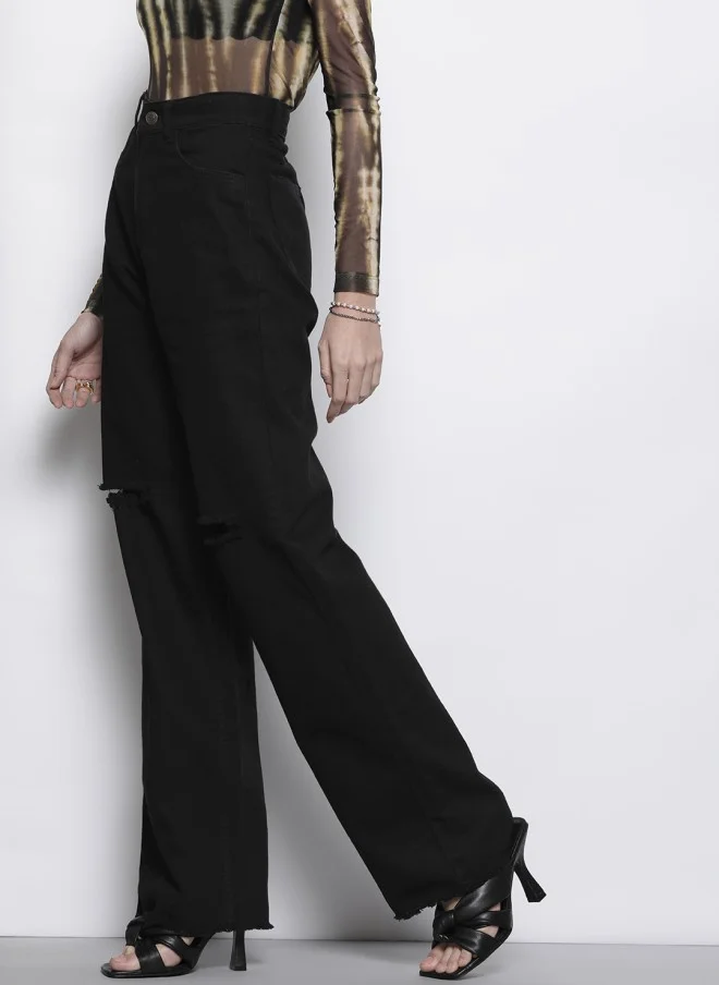 SASSAFRAS Black Comfort Straight Fit High-Rise Jeans for Women